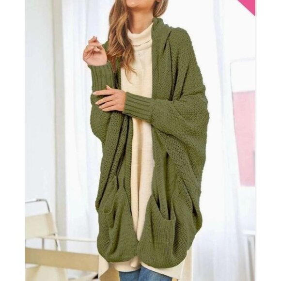 NWT Davi & Dani Olive Green Dolman Sleeve Knit Pattern Cardigan Size 2X - Picture 1 of 2